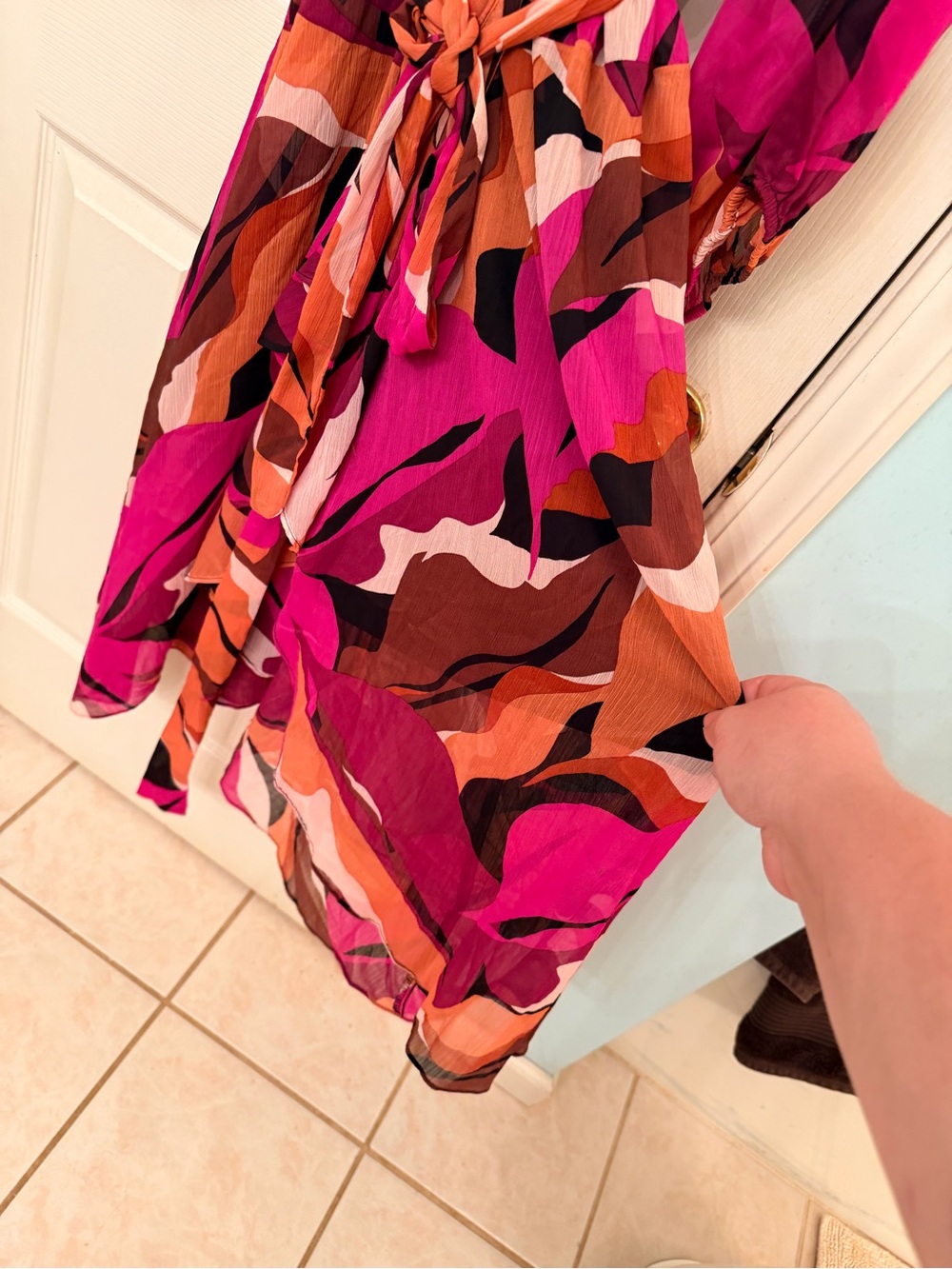 Abstract Wrap Midi Dress in Pink & Orange - Picture 4 of 6